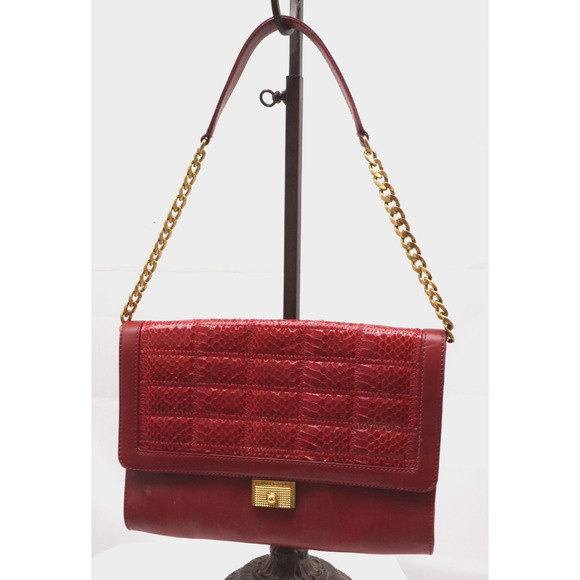 Jimmy Choo Red Leather and Python Cassie Shoulder Bag - Picture 2 of 7